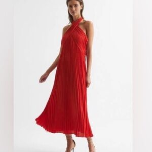 Reiss Roya Halter Neck Pleated Dress Red Size US 4
